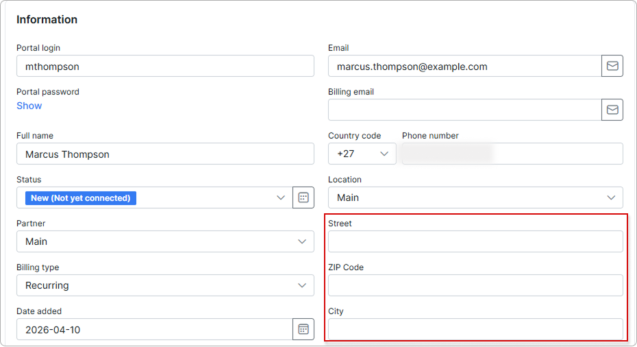 Customer's address