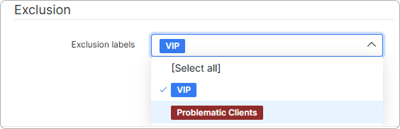 Exclusion labels field in the fee rule form