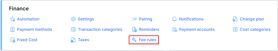 Fee rules in the Finance config