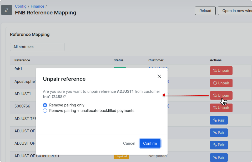 Unpair reference modal with remove-only and remove-plus-unallocate options