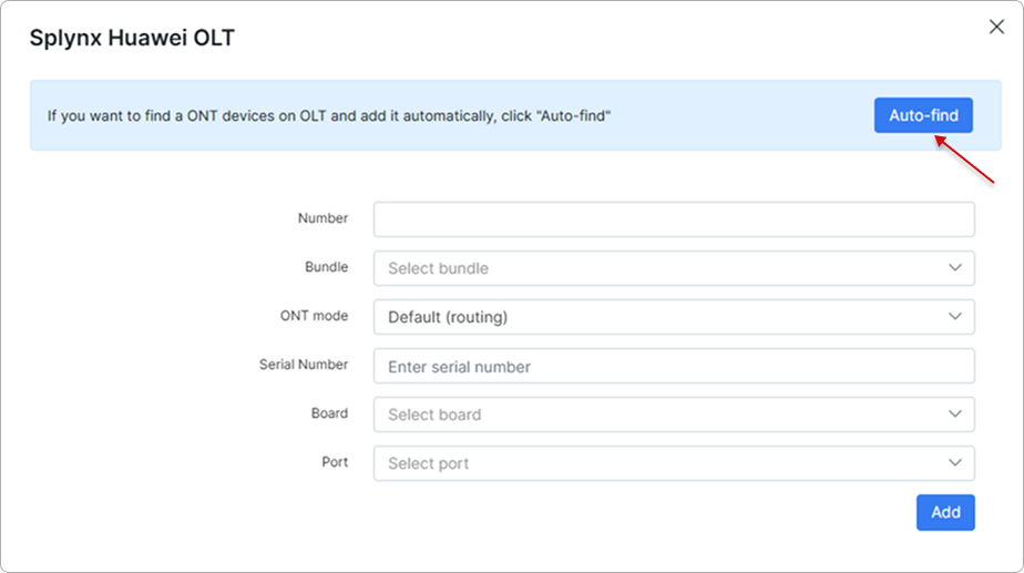 Auto-find button on the Add ONT form