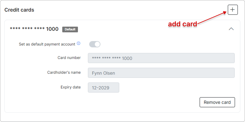 Saved credit card entry