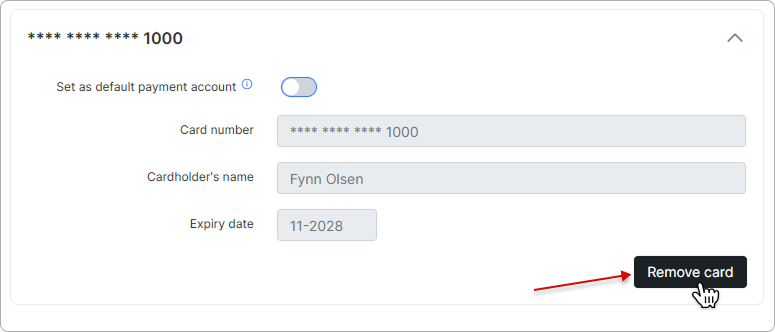 Remove card button on an entry