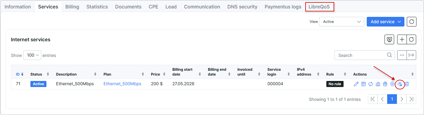 LibreQoS tab on the customer profile