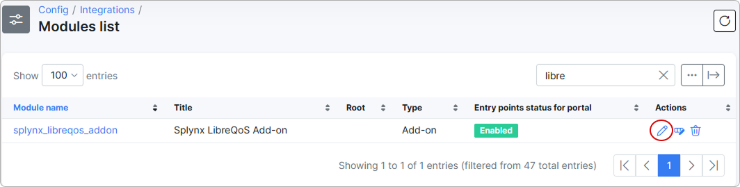 Splynx LibreQoS add-on in the Modules list