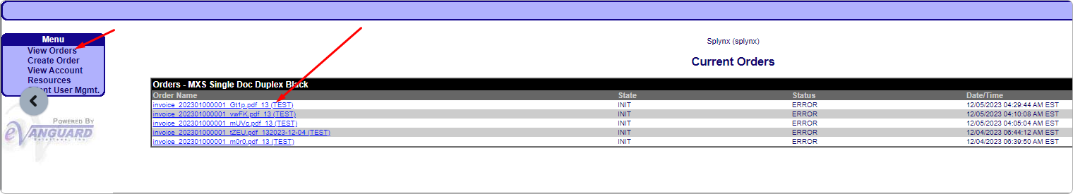 Viewing order on the MailXstream platform