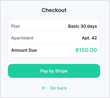 Checkout screen with the plan, apartment and amount due