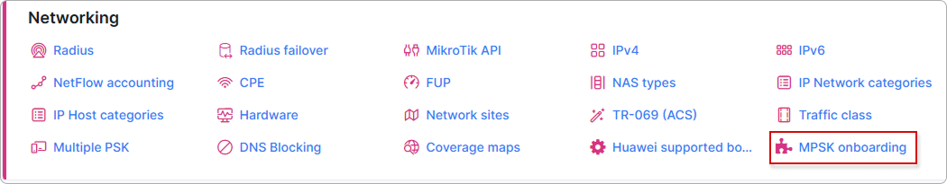 MPSK onboarding link in the Networking section of the Config page