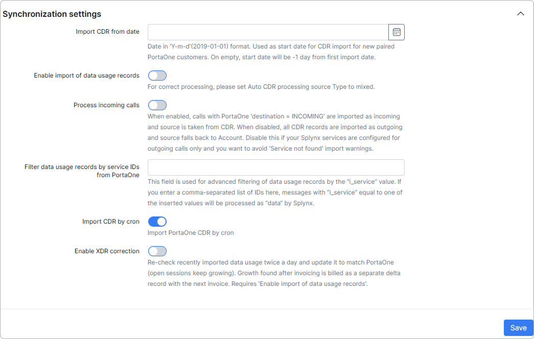 Synchronization settings