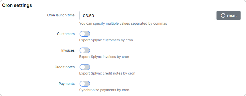 Cron settings