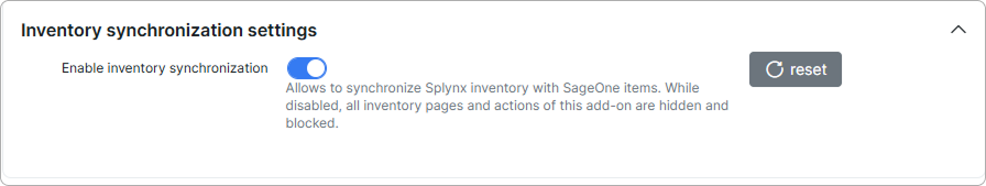 Enable inventory synchronization toggle in the SageOne add-on configuration