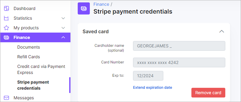 Stripe payment credentials are added to the Customer portal