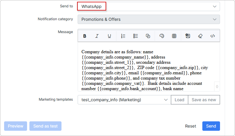 Form with Send to set to WhatsApp