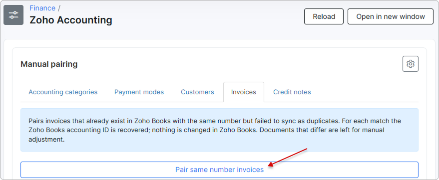 Pair same number invoices button