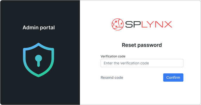 Reset password step with the verification code field and the Resend code countdown
