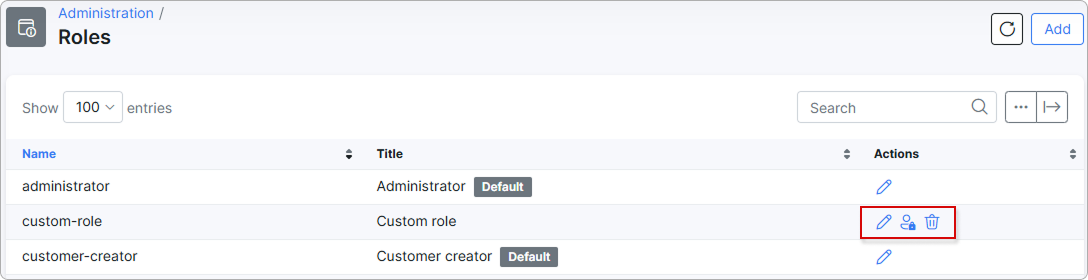Action icons for the custom role