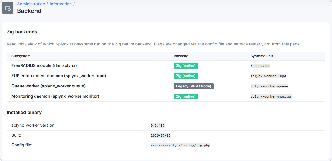 Backend page