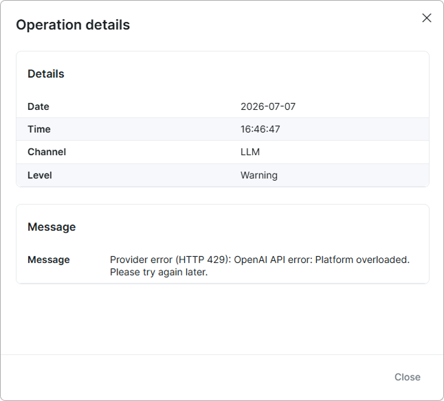 AI log operation details window