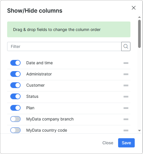 Show/Hide columns