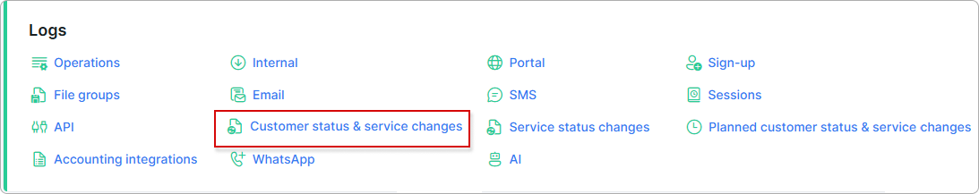 Customer status & service changes link
