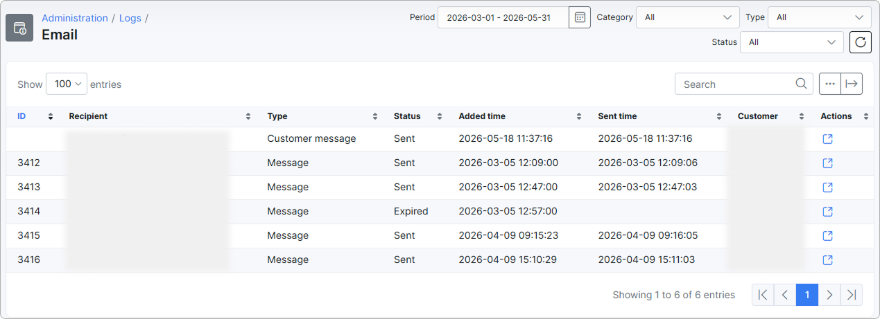 List of log entries