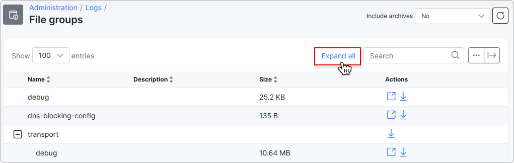 Expand all button in the toolbar
