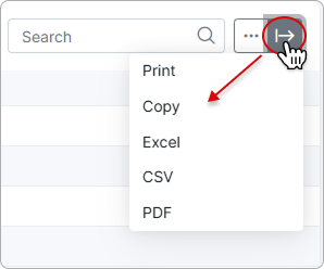Export dropdown menu
