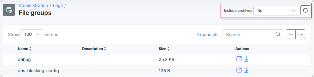 Include archives selector set to No in the top-right toolbar