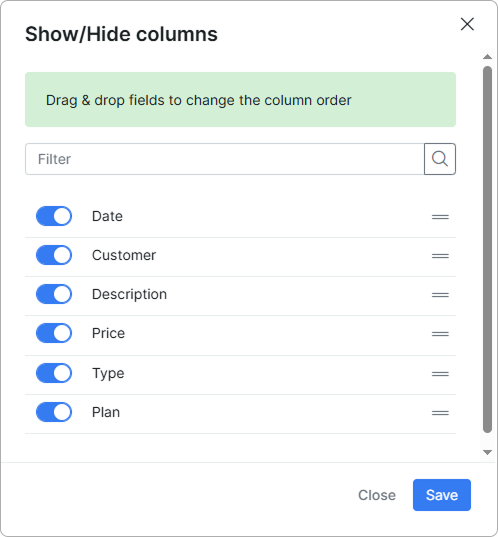 Show/Hide columns