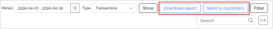 Generate PDF, Download generated, and Send to customers buttons in the filter bar