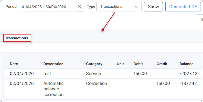 Customer row expanded to show the inner Transactions table
