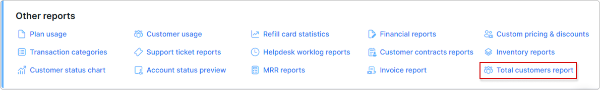 Total customers report link in the Other reports menu