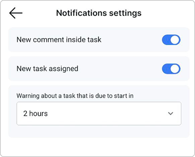 Notifications settings