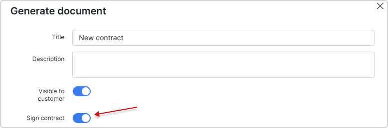Sign contract toggle is enabled