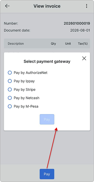 Select payment gateway window with the list of available payment gateways