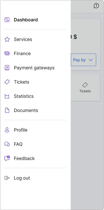 Customer app main menu