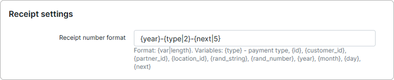 Receipt settings section