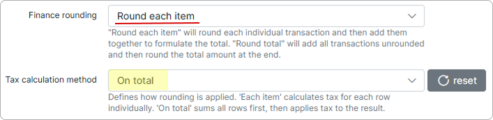 'On total' option in the Tax calculation method field