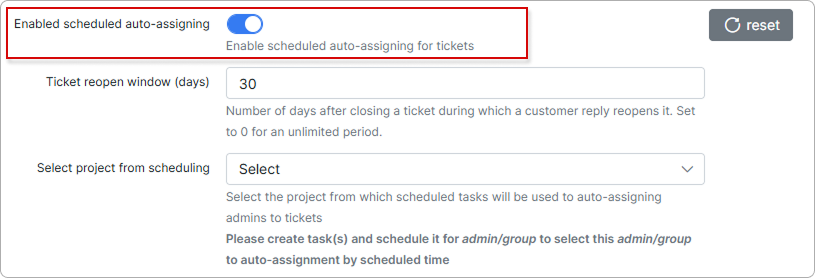 The 'Enable scheduled auto-assigning' toggle
