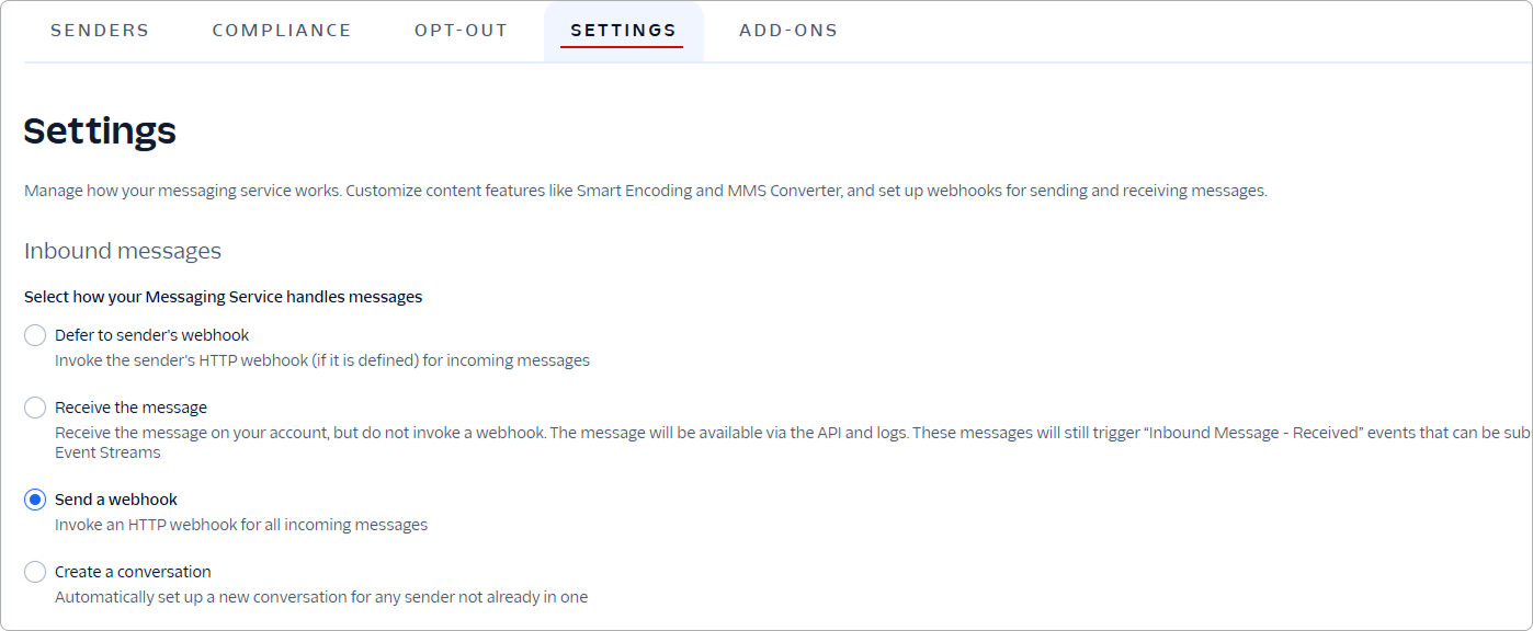 Inbound messages settings