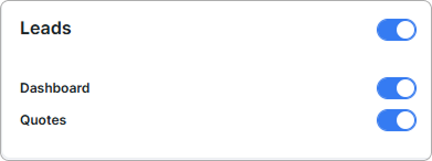 Leads card with its feature toggles