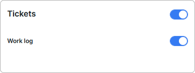 Tickets card with the Work log toggle