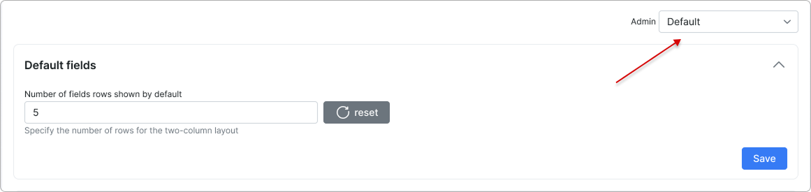 Admin selector on the Leads fields page