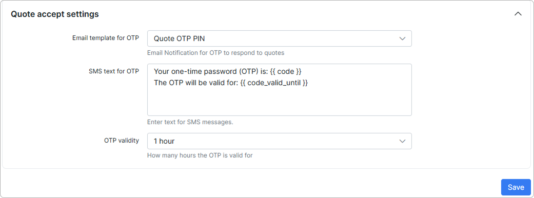 Quote accept settings section