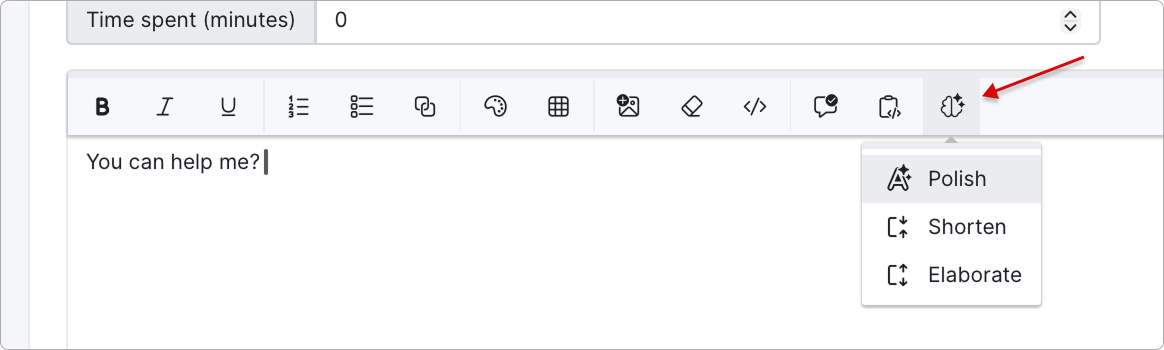 AI icon for the text area