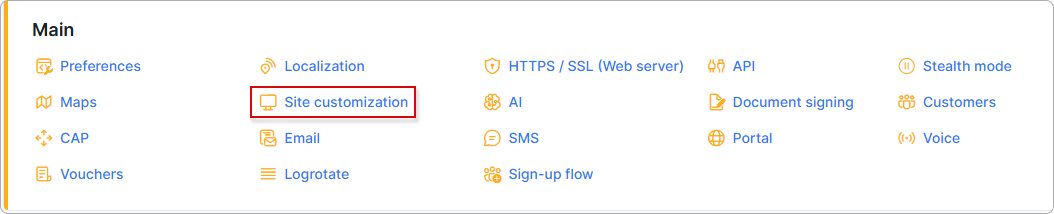 Site customization navigation link