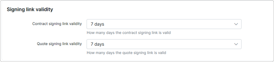 Document signing Signing link validity section