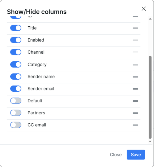 Show/Hide columns for Outgoing mailboxes