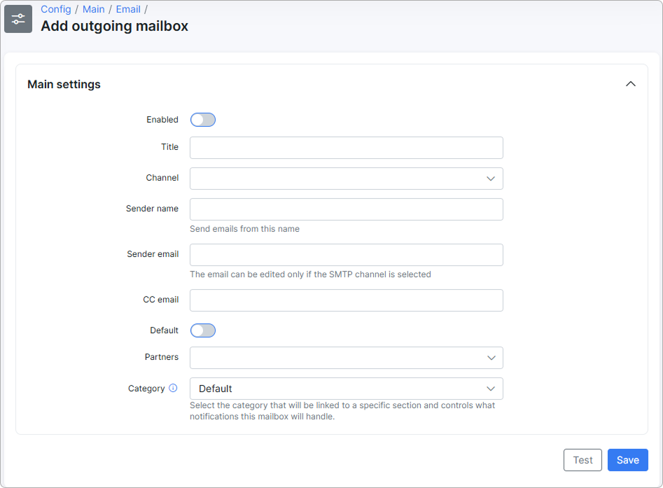Add outgoing mailbox