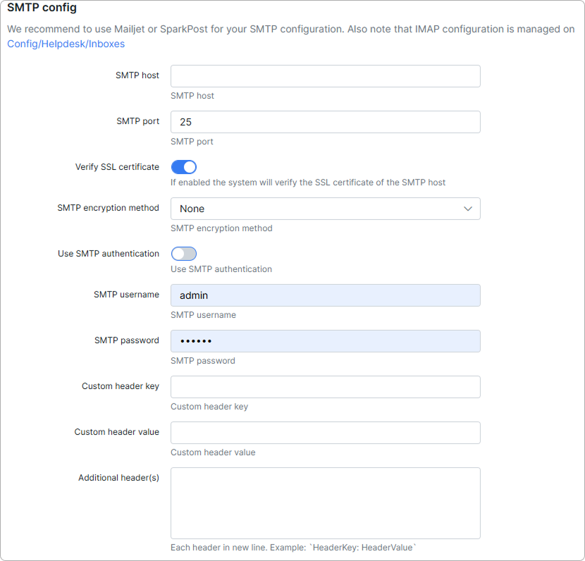 SMTP config section